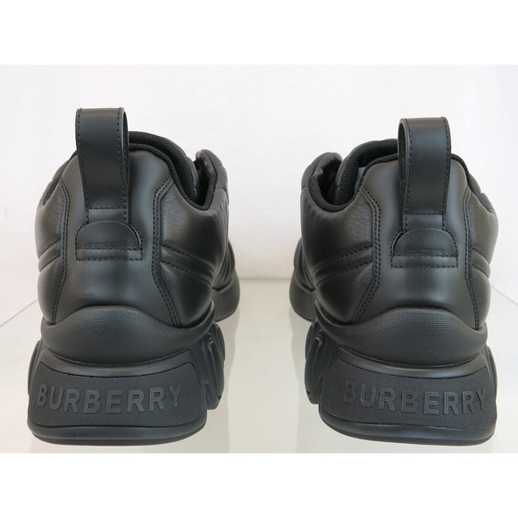$850 BURBERRY AXBURTON BLACK CHECK QUILTED LEATHER LOGO SNEAKERS 13 US 46 ITALY - Picture 11 of 15